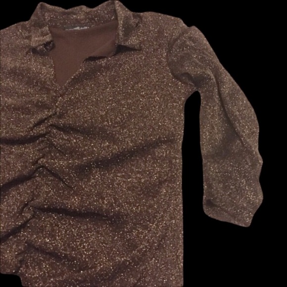 Willi Smith Gold & Brown Sparkle Blouse - Picture 2 of 9